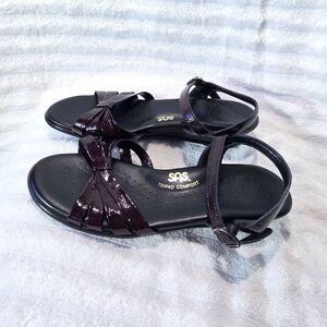 SAS Women's Patent Leather Strappy Sandals in Dark Plum